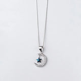 TrustDavis 925 Silver Moon CZ Star Pendant Necklace Fine Jewelry HY833