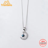 TrustDavis 925 Silver Moon CZ Star Pendant Necklace Fine Jewelry HY833