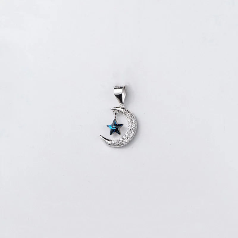 TrustDavis 925 Silver Moon CZ Star Pendant Necklace Fine Jewelry HY833