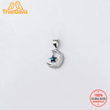 TrustDavis 925 Silver Moon CZ Star Pendant Necklace Fine Jewelry HY833