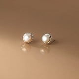 TrustDavis 925 Sterling Silver Sweet Freshwater Pearl Stud Earrings For Daughter