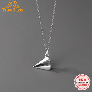 TrustDavis 925 Silver Sweet Paper Airplane Pendant DIY Necklace