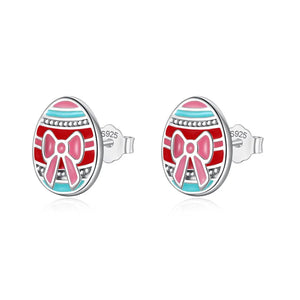 Davis 925 Sterling Silver Easter Eggs Stud Earrings For Women Girls