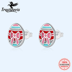 Davis 925 Sterling Silver Easter Eggs Stud Earrings For Women Girls