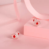 TrustDavis 925 Silver Pink Flamingo Stud Earrings For Girls