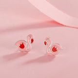 TrustDavis 925 Silver Pink Flamingo Stud Earrings For Girls