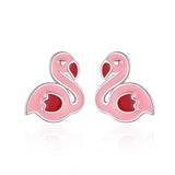 TrustDavis 925 Silver Pink Flamingo Stud Earrings For Girls