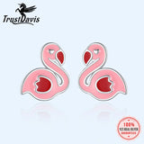 TrustDavis 925 Silver Pink Flamingo Stud Earrings For Girls
