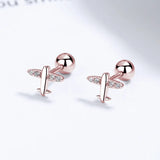 925 Silver Plane Aircraft CZ Stud Earrings Women Children Baby Jewelry