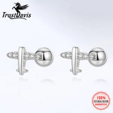 925 Silver Plane Aircraft CZ Stud Earrings Women Children Baby Jewelry
