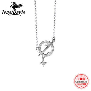 TrustDavis 925 Sterling Silver Sweet Planet Universe CZ Necklace For Women
