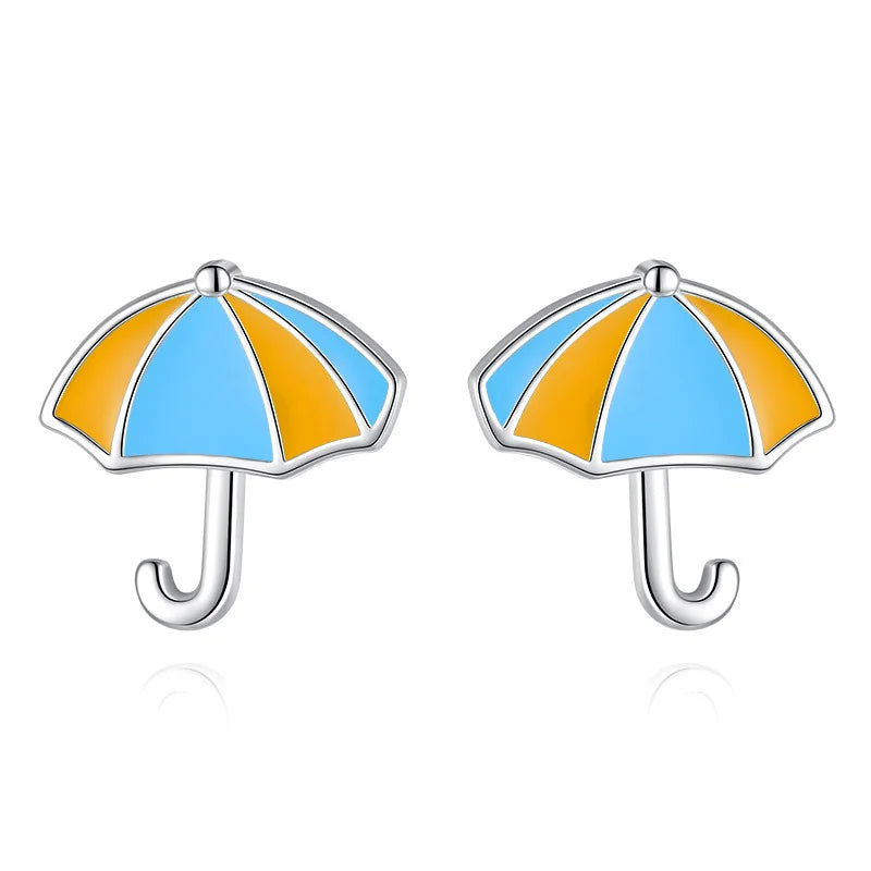 Davis 925 Sterling Silver Umbrella Charm Stud Earrings For Women Girls