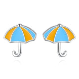 Davis 925 Sterling Silver Umbrella Charm Stud Earrings For Women Girls