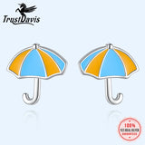 Davis 925 Sterling Silver Umbrella Charm Stud Earrings For Women Girls