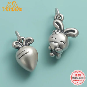 TrustDavis 925 Sterling Silver Sweet Rabbit Carrot Pendant DIY Bracelet Necklace