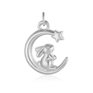 925 Sterling Silver Rabbit Moon Charm Pendant DIY Necklace Bracelet Jewelry