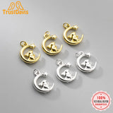 925 Sterling Silver Rabbit Moon Charm Pendant DIY Necklace Bracelet Jewelry