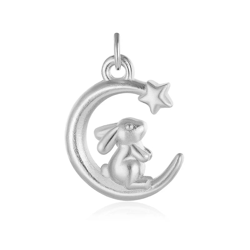 925 Sterling Silver Rabbit Moon Charm Pendant DIY Necklace Bracelet Jewelry