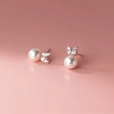 Sweet Rabbit Synthesis Pearl CZ Stud Earrings For Daughter Student