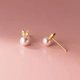 Sweet Rabbit Synthesis Pearl CZ Stud Earrings For Daughter Student