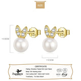 Sweet Rabbit Synthesis Pearl CZ Stud Earrings For Daughter Student