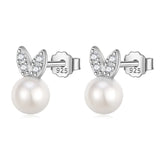 Sweet Rabbit Synthesis Pearl CZ Stud Earrings For Daughter Student