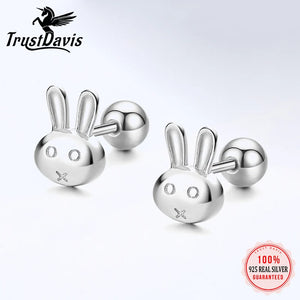 TrustDavis 925 Silver Rabbit Earrings for Daughter Birthday Gift