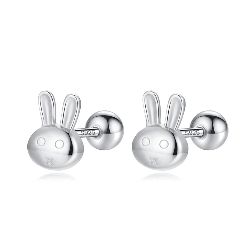 TrustDavis 925 Silver Rabbit Earrings for Daughter Birthday Gift