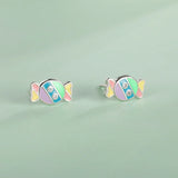 Real 925 Sterling Silver Rainbow Candy CZ Stud Earrings For Girls