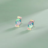 Real 925 Sterling Silver Rainbow Candy CZ Stud Earrings For Girls