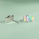 Real 925 Sterling Silver Rainbow Candy CZ Stud Earrings For Girls