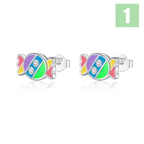 Real 925 Sterling Silver Rainbow Candy CZ Stud Earrings For Girls