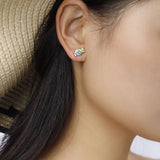 Real 925 Sterling Silver Rainbow Candy CZ Stud Earrings For Girls