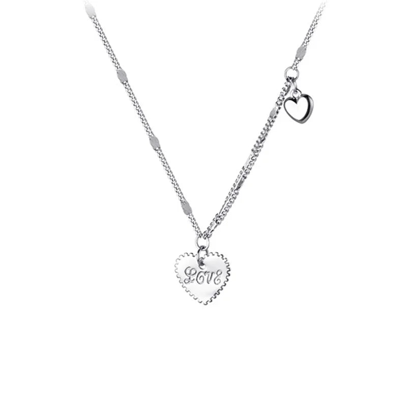 TrustDavis 925 Silver Romantic Heart Clavicle Necklace Wedding Jewelry