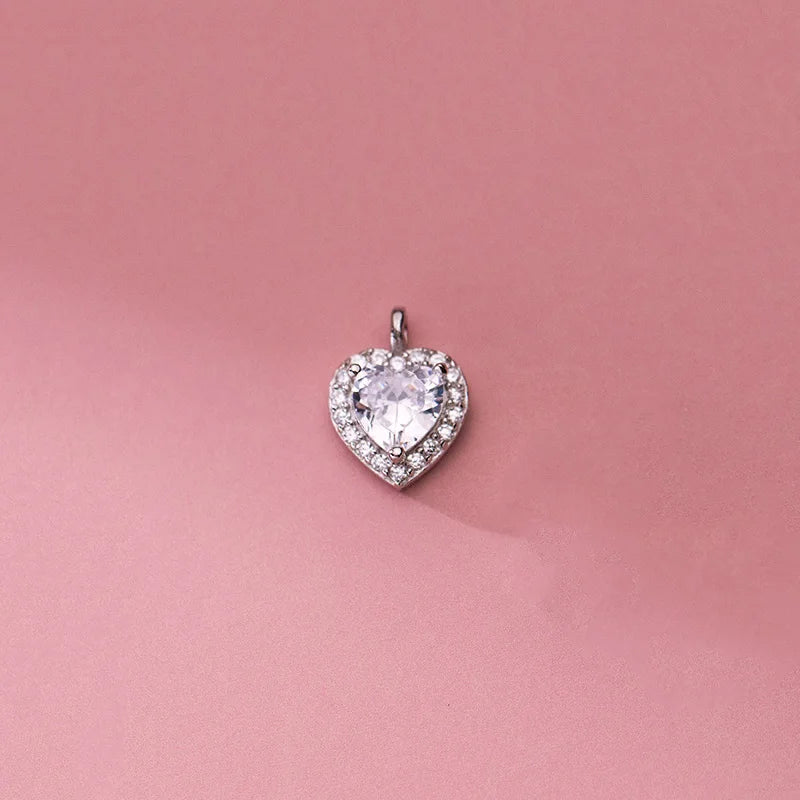 TrustDavis 925 Silver Romantic Heart CZ Pendant Necklace DIY Jewelry HY846