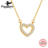 TrustDavis 925 Silver Heart CZ Pendant Short Necklace Women Wedding Jewelry