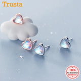 TrustDavis 925 Sterling Silver Heart CZ Stud Earrings