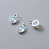 Real 925 Sterling Silver Opal Heart Pendant DIY Necklace Accessories