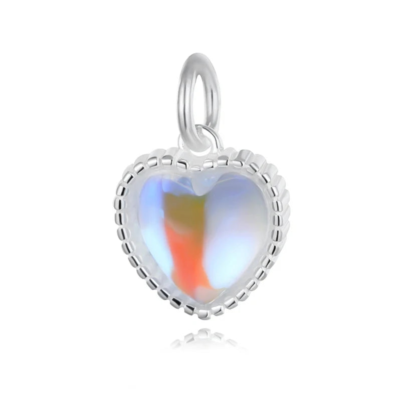 Real 925 Sterling Silver Opal Heart Pendant DIY Necklace Accessories