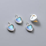 Real 925 Sterling Silver Opal Heart Pendant DIY Necklace Accessories