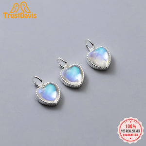 Real 925 Sterling Silver Opal Heart Pendant DIY Necklace Accessories
