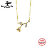 TrustDavis 925 Silver Rose Flower CZ Pendant Necklace For Women