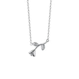 TrustDavis 925 Silver Rose Flower CZ Pendant Necklace For Women