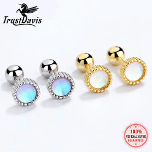 Davis 925 Silver Moonstone Screw Earrings For Women Girls