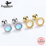 Davis 925 Silver Moonstone Screw Earrings For Women Girls