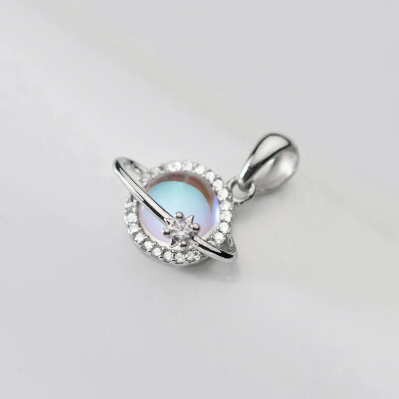 Davis Planet CZ Charm Pendant Necklace 925 Sterling Silver