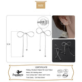 TrustDavis 925 Silver Bowknot Tassel Stud Earrings