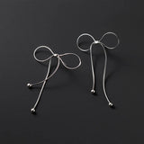 TrustDavis 925 Silver Bowknot Tassel Stud Earrings
