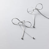 TrustDavis 925 Silver Bowknot Tassel Stud Earrings