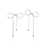 TrustDavis 925 Silver Bowknot Tassel Stud Earrings